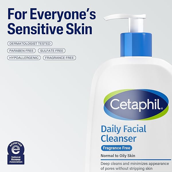 CETAPHIL FACE WASH, DAILY FACIAL CLEANSER FOR SENSITIVE, COMBINATION TO OILY SKIN, 16 OZ, FRAGRANCE FREE, GENTLE FOAMING, SOAP FREE, HYPOALLERGENIC