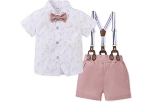 SOLOYEE Toddler Baby Boy Outfit Boys Summer Clothes Dress Short Sleeve Shirt + Bowtie + Suspender Pants Suits Sets 1-5T