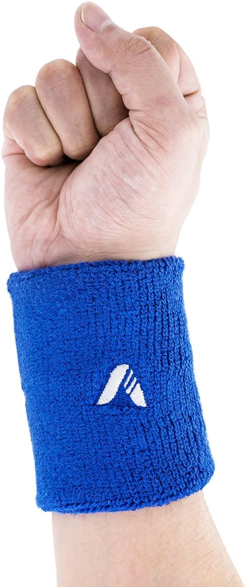 ADIBO Sweatband, Double Wide Cotton Sports Wristband, Sweat Band Wrist for Tennis Basketball Badminton Fitness