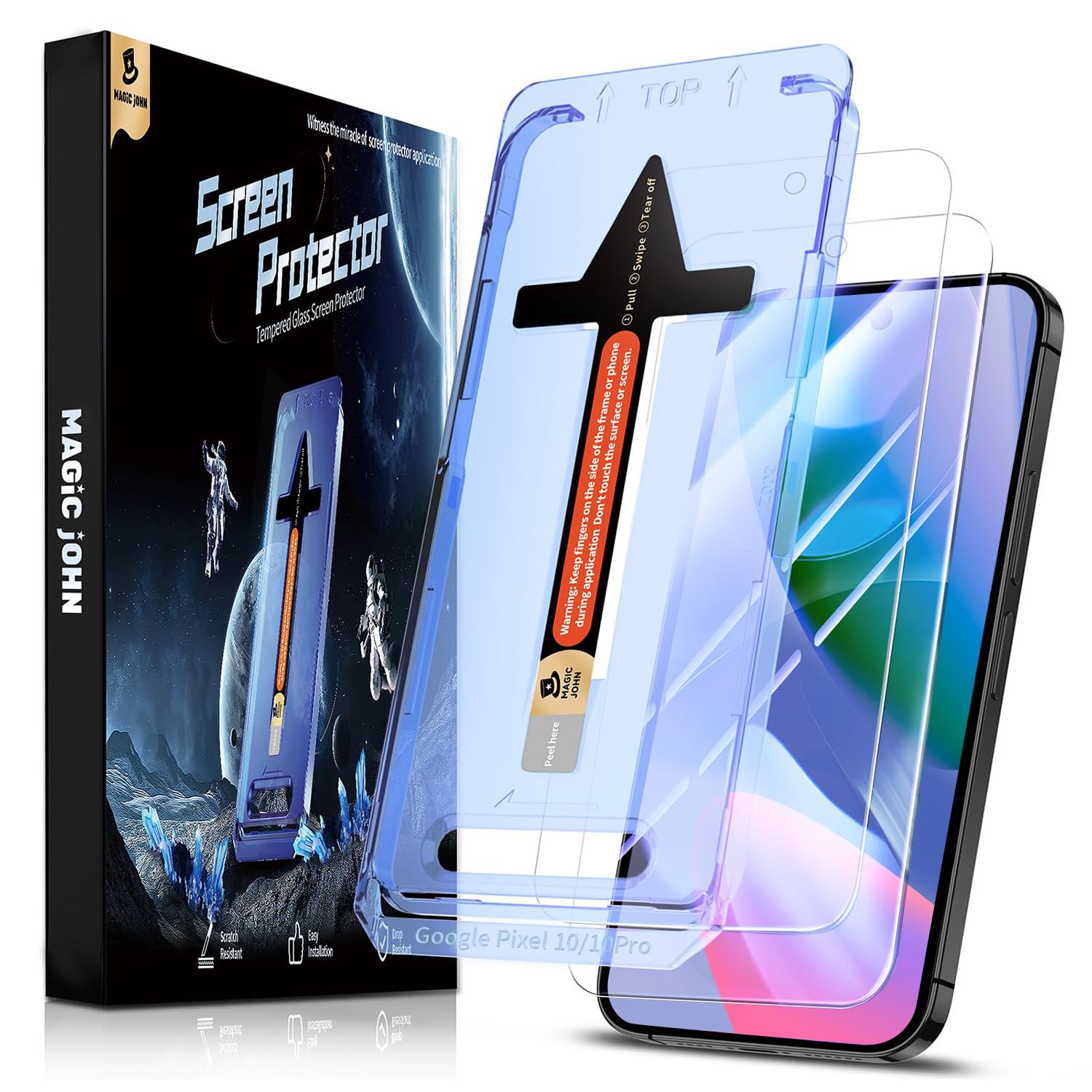 MAGIC JOHN 2 Pack for Google Pixel Google Pixel 10/10 Pro Tempered Glass Screen Protector, Auto Dust-Elimination, Bubble Free, HD Clear, Easy Installation
