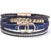 P Ammy Fashion® Women's Multi-layered Leather Wrap Bracelet Boho Cuff with Magnetic Clasp