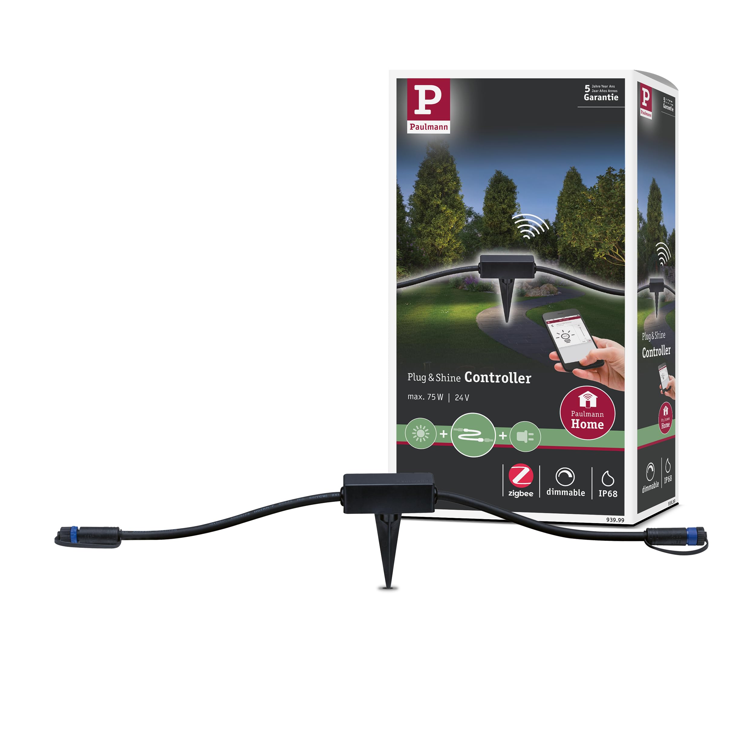 Paulmann 93999 Plug & Shine Zigbee Outdoor luminaires IP68 SmartHome max. 75 watts Control dimmable, Black