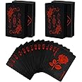 Joyoldelf Black Playing Cards with Rose Pattern, 2pcs Deck of Cards, PVC Plastic & Waterproof Playing Cards, Cool Card Decks Suitable for Family or Friend Card Games, Party, Magic, Trick Tool