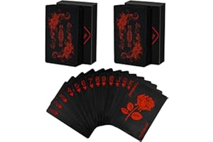 Joyoldelf Black Playing Cards with Rose Pattern, 2pcs Deck of Cards, PVC Plastic & Waterproof Playing Cards, Cool Card Decks Suitable for Family or Friend Card Games, Party, Magic, Trick Tool