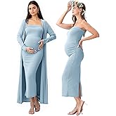 Rnxrbb 2 Piece Maternity Dress Cardigan Bodycon Baby Shower Wedding Gender Reveal Tube Dresses Night Out Cocktail