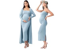 Rnxrbb 2 Piece Maternity Dress Cardigan Bodycon Baby Shower Wedding Gender Reveal Tube Dresses Night Out Cocktail