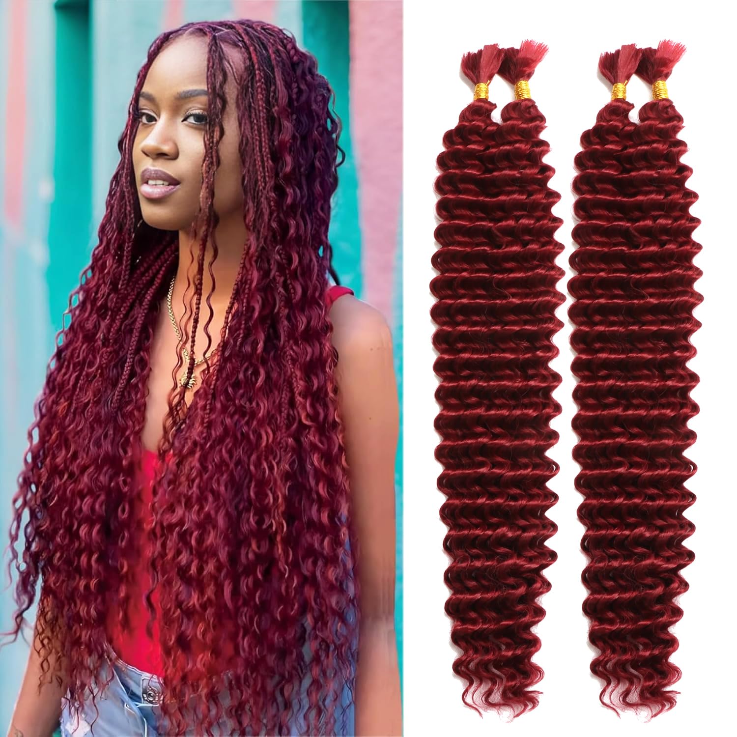 Curly Braiding Hair for Boho Braids 4 Bundles 200g Synthetic Deep Wave Bulk No Weft Wet and Wavy Crochet Hair for Women Knotless Braids Hair Extensions (BUG#, 18 Inch(50g/Bundle x4)) — image 1
