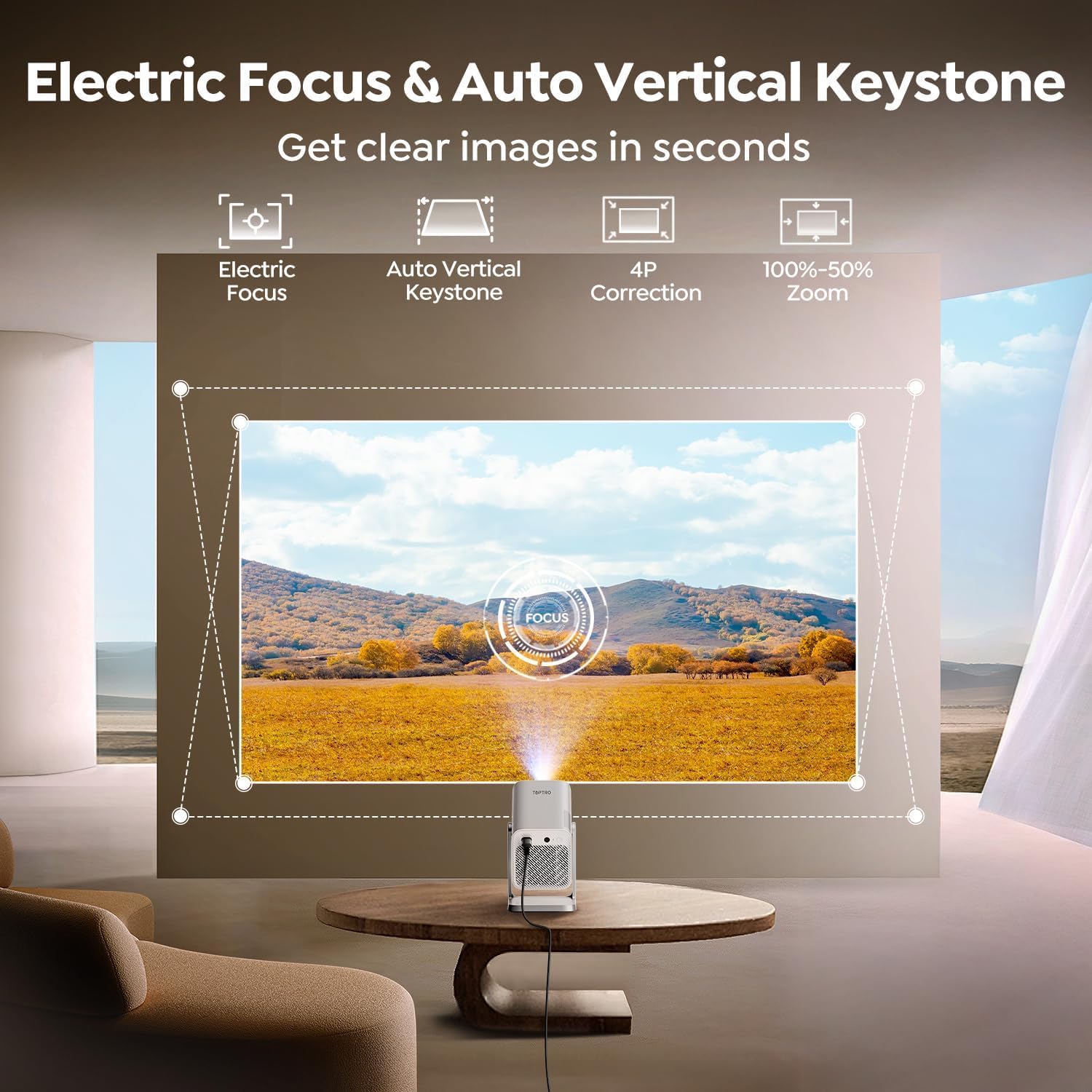 [Netflix-Licensed/Auto Focus/360°Adjustable Stand]Smart-Projector-4K with WiFi 6 and Bluetooth5.2, Native 1080P Mini Portable Projector, Dolby Audio/Auto Keystone/Zoom, TOPTRO Outdoor Movie Proyector