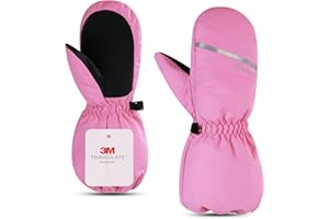 KUTOOK Kids Mittens Waterproof Winter Ski Warm 3M Thinsulate cotton Long Cuff with Anti-loss buckle for Boys Girls 2-8 years