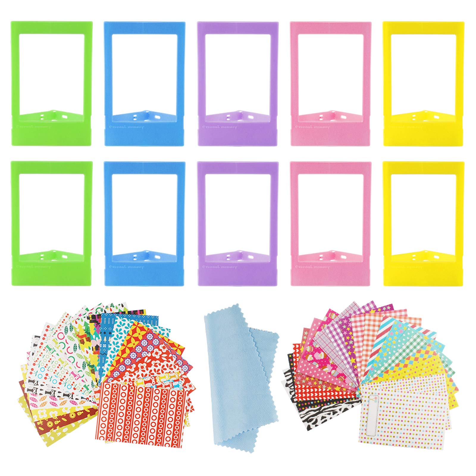 10 PCS Colorful Mini Photo Frames With 40 Sheets Colorful Instant Photo Sticker And 1Pcs Cleaning Cloth Compatible With Fujifilm Instax Mini 11 9 8 70 7s 90 26 Instant Camera 5 Colors