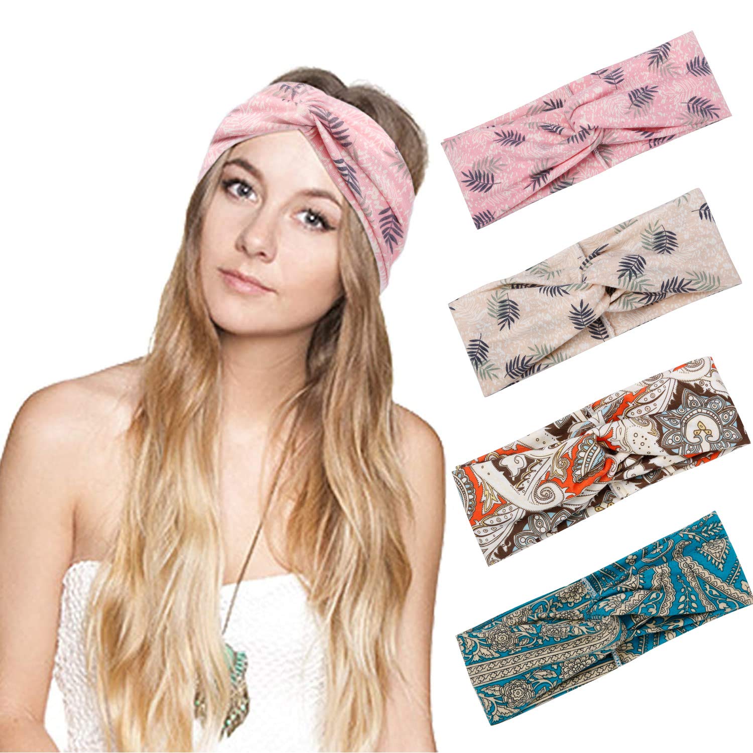 Huachi Headbands for Women Twisted Wide Thick Turban Head Wrap for Workout Running Yoga Sports - Fashion Hair Accessories, 6 Pack : Beauty