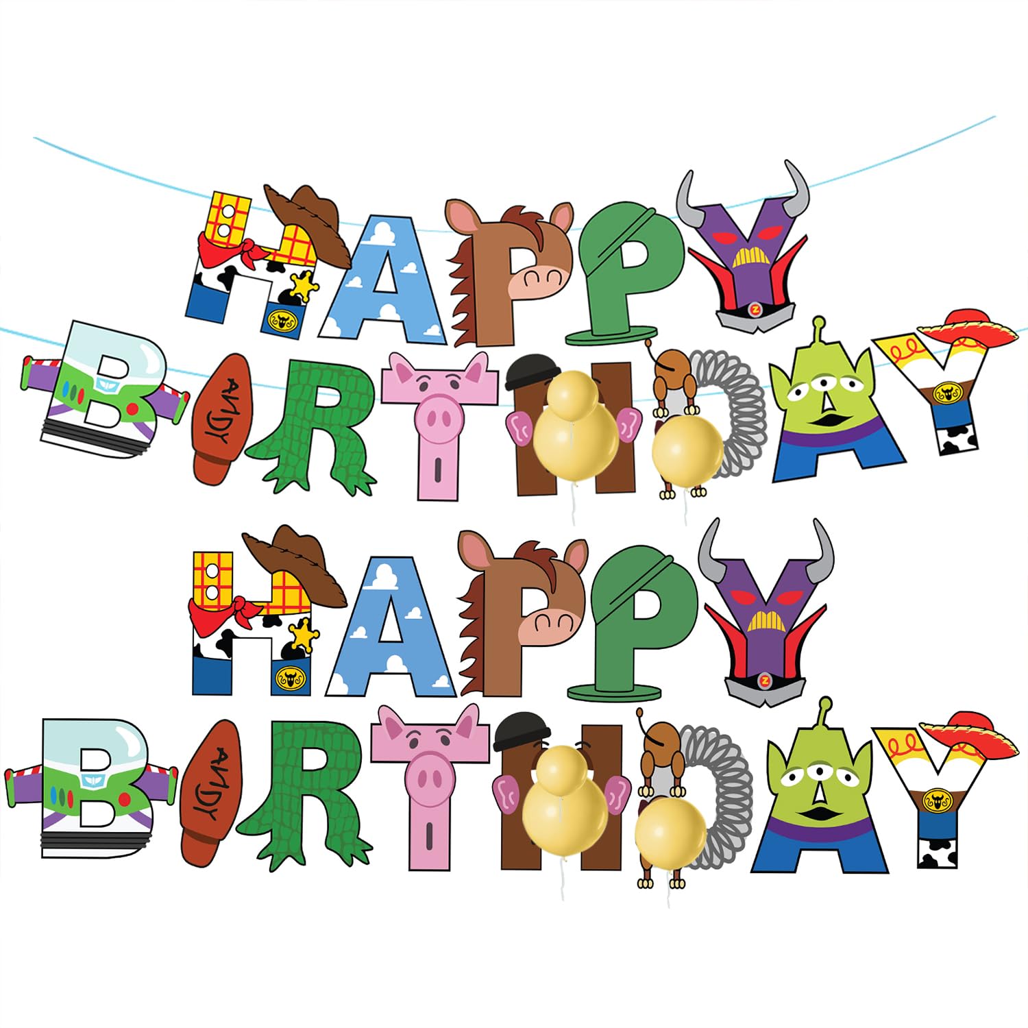 Photo 1 of Cartoon Story Happy Birthday Banner Party Decorations Supplies for Boys Girls 1st 2nd 3rd 4th 10th Birhday Party Decor