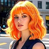 AGO Orange Wig with Bangs Ginger Wigs Short Wavy