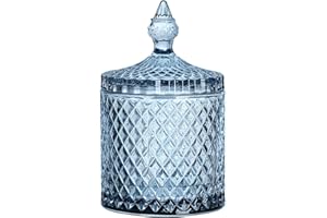 Sizikato Diamond Faceted Crystal Glass Candy Jar with Lid, 18oz Blue Decorative Jar, Nut Jar, Dried Fruit Storage Jar.
