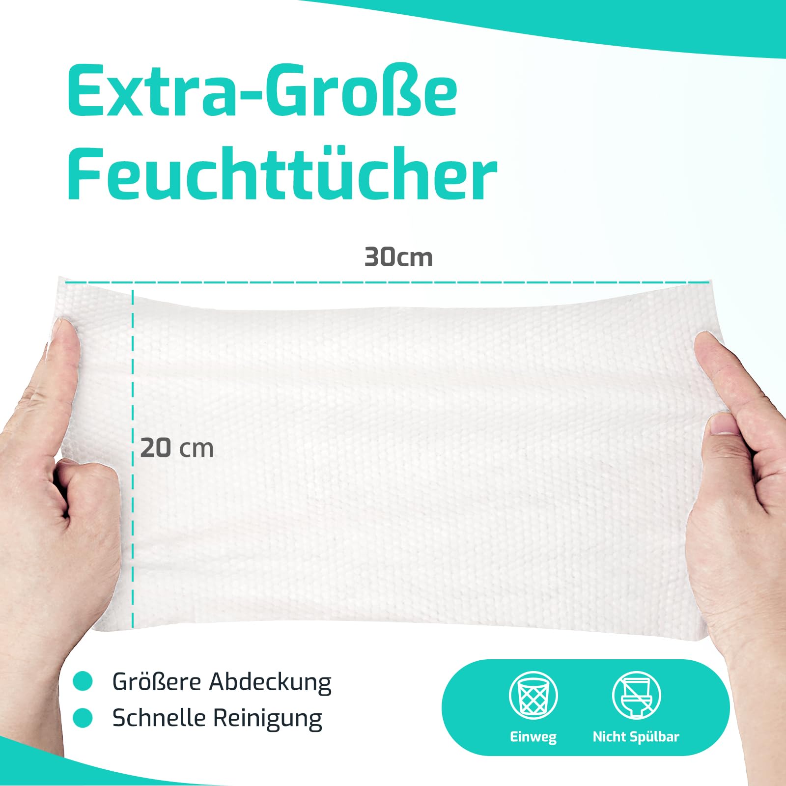 SUNKISS Trustplus Feuchttücher für Erwachsene, Extra Dick 20x30 cm Körperreinigungstücher mit Aloe für ältere Inkontinenz & Reinigung, 200 Stück (4 Packungen mit 50) 2