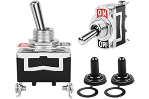 OELFFOW Heavy Duty Rocker Switch 15A-250V 20A-125V SPST 2Pin Screw Fastened ON-Off Metal Rod Switch with Waterproof Cover (2-Pack)