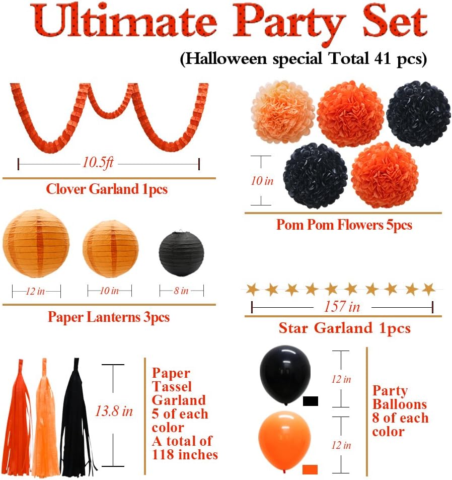 41pcs Party Decorations Supplies Kit - Paper Lanterns Balloons Tassels Hanging Garland Banner Tissue Pom Poms Flowers Clover Garland Paper Garland for Baby Showers Bridal Birthday Halloween Events: Home & Kitchen