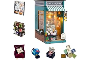 JERYSWET Soul Bookstore Book Nook Kit, Wooden Bookcase Doll House Miniature Kit with LED Light, Decor Bookends, DIY 3D Puzzles Craft Hobby for Adults Girls Boys M2314