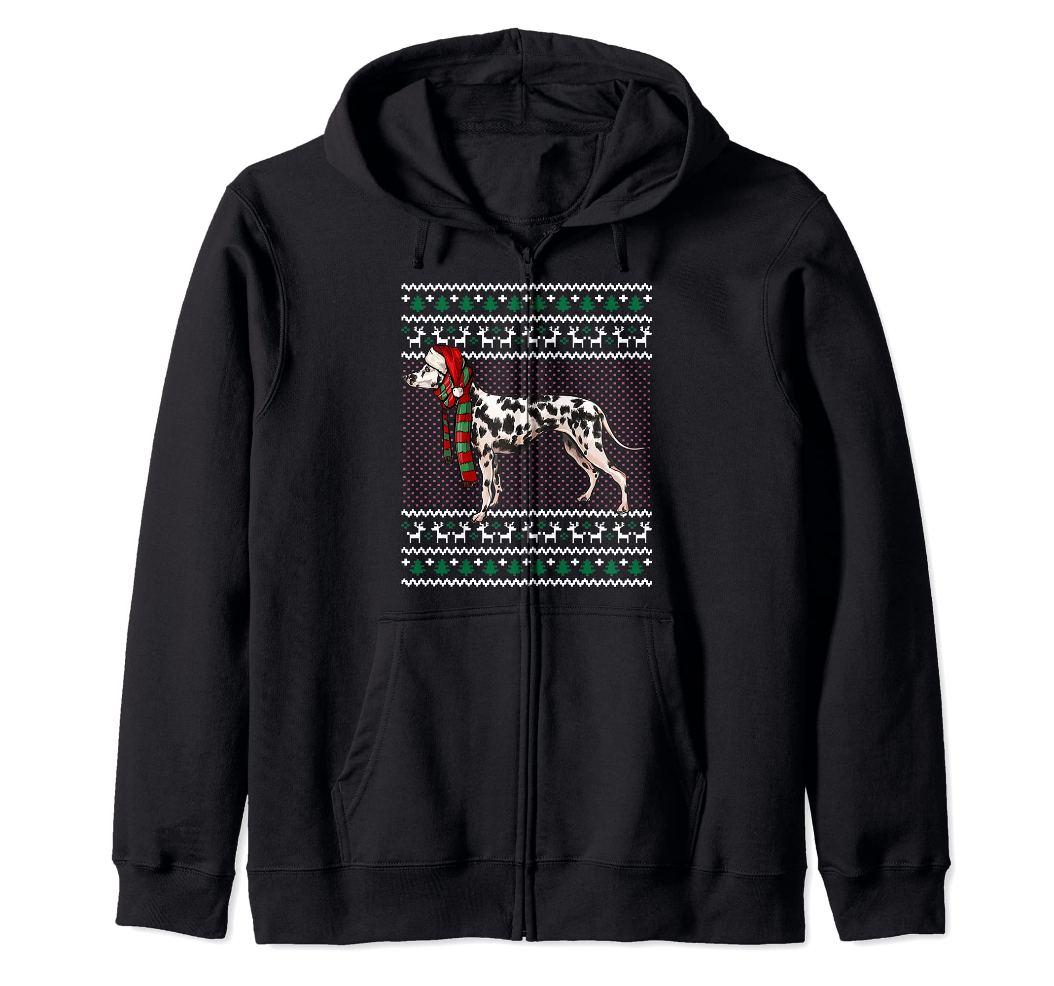 Xmas Dalmatian Dog Santa Hat Ugly Christmas Zip Hoodie