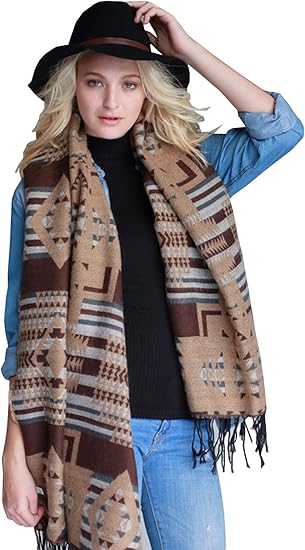Amazon Co Jp 品 マルチカラー カラフル 大判 厚手 秋冬 ショール スカーフ ストール マフラー ブランケット ネイティブ柄 Brown 服 ファッション小物