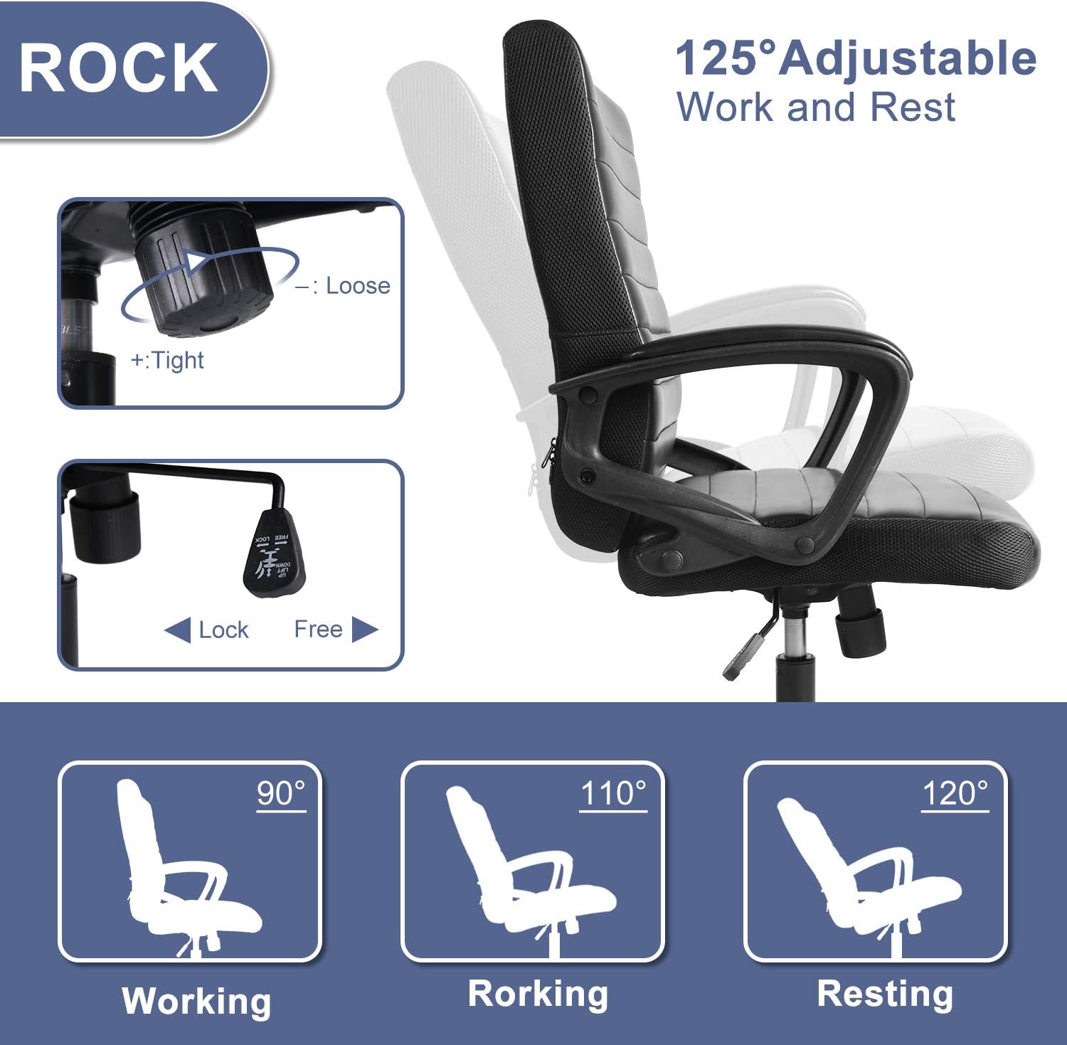 Office Chair Bonded Leather, Ergonomic Executive Computer Task Office Desk Chair Mid-Back with Swiveling Casters for Home Office Conference Room: Kitchen & Dining