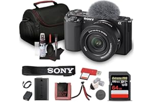 Sony ZV-E10 Mirrorless Camera Kit with 16-50mm II Power Zoom Lens (Black) | APS-C Sensor | Compact Creator Tool + 64GB Card + Bag + Card Reader + HDMI Cable + Flex Tripod + Hand Strap + More