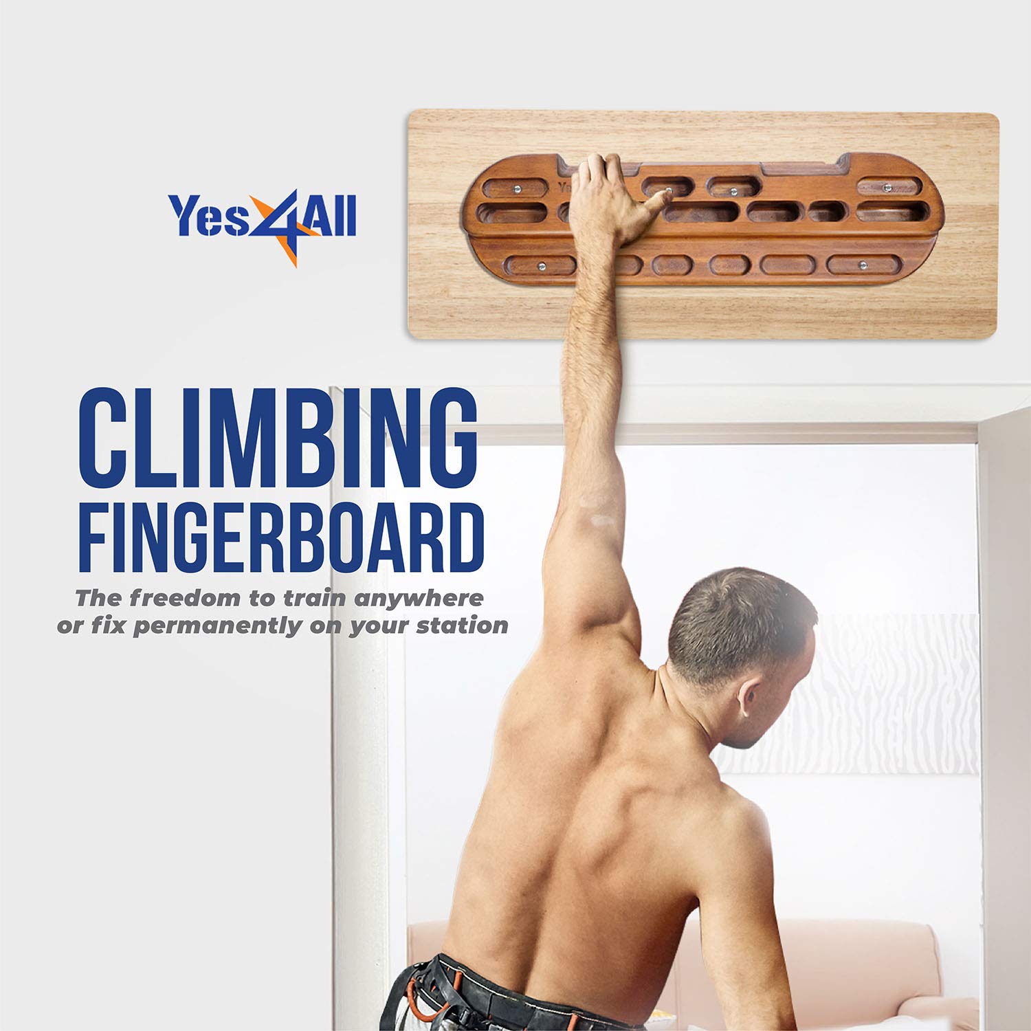 Yes4All Wooden Hang Board/Climbing Board for Doorway - Hand Strengthener Equipment for Training Finger, Grip and Pull Up