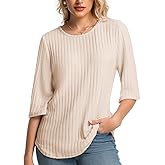 MAGICATELIER Women Fall Sweaters 3/4 Sleeve Loose Fit Tunic Tops Crewneck Dressy Casual Oversized Buniness Blouses 2026