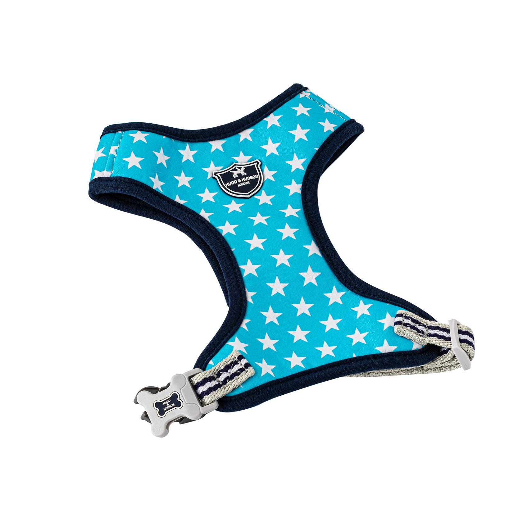 HUGO & HUDSON Dog Harness No Pull Adjustable Fabric Rear Buckle Pet Vest, Turquoise Star, L
