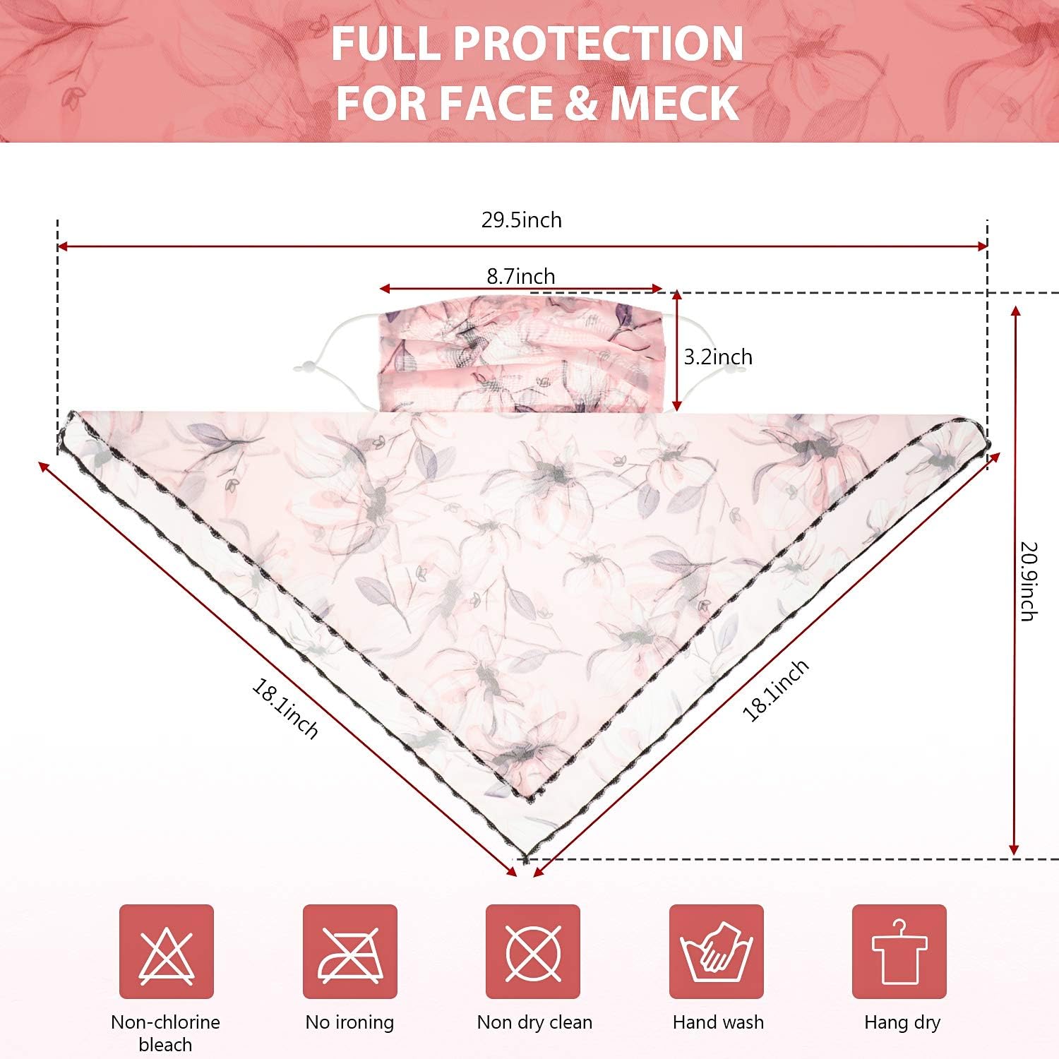SATINIOR 10 Pack Chiffon Face Scarf Ear-Hanging Outdoor Sunscreen Headwear Breathable Bandana Neck Gaiter Sun UV Protection Face Cover for Women Outdoor Sports, As Pictures Shown, 18 x 18 inch/ 45 x 45 cm: Clothing