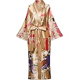 Women's Plus Size Floral Robes Long Satin Kimonos Bathrobes Patterned Long Silky Sleepwear Loungewear