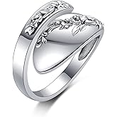 HUKKUN Bee/Horse/Hummingbird Spoon Ring Sterling Silve Vintage Adjustable Gemstone Thumb Ring for Women