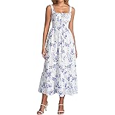 KUTUMAI Summer Corset Midi Wedding Guest Dresses for Women Floral Flowy Lace Up Tea Party Dress Hook and Eye Sundress