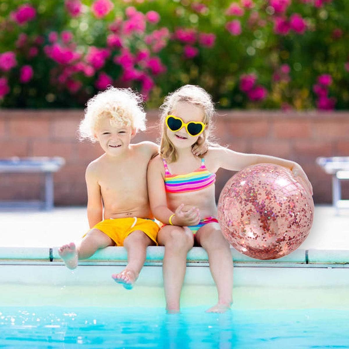 Sequin Beach Ball Jumbo Pool Toys Balls Giant Glitter Inflatable Clear Beach Ball Swimming Pool Water Beach Toys Outdoor Summer Party Favors for Kids Adults: Sports & Outdoors