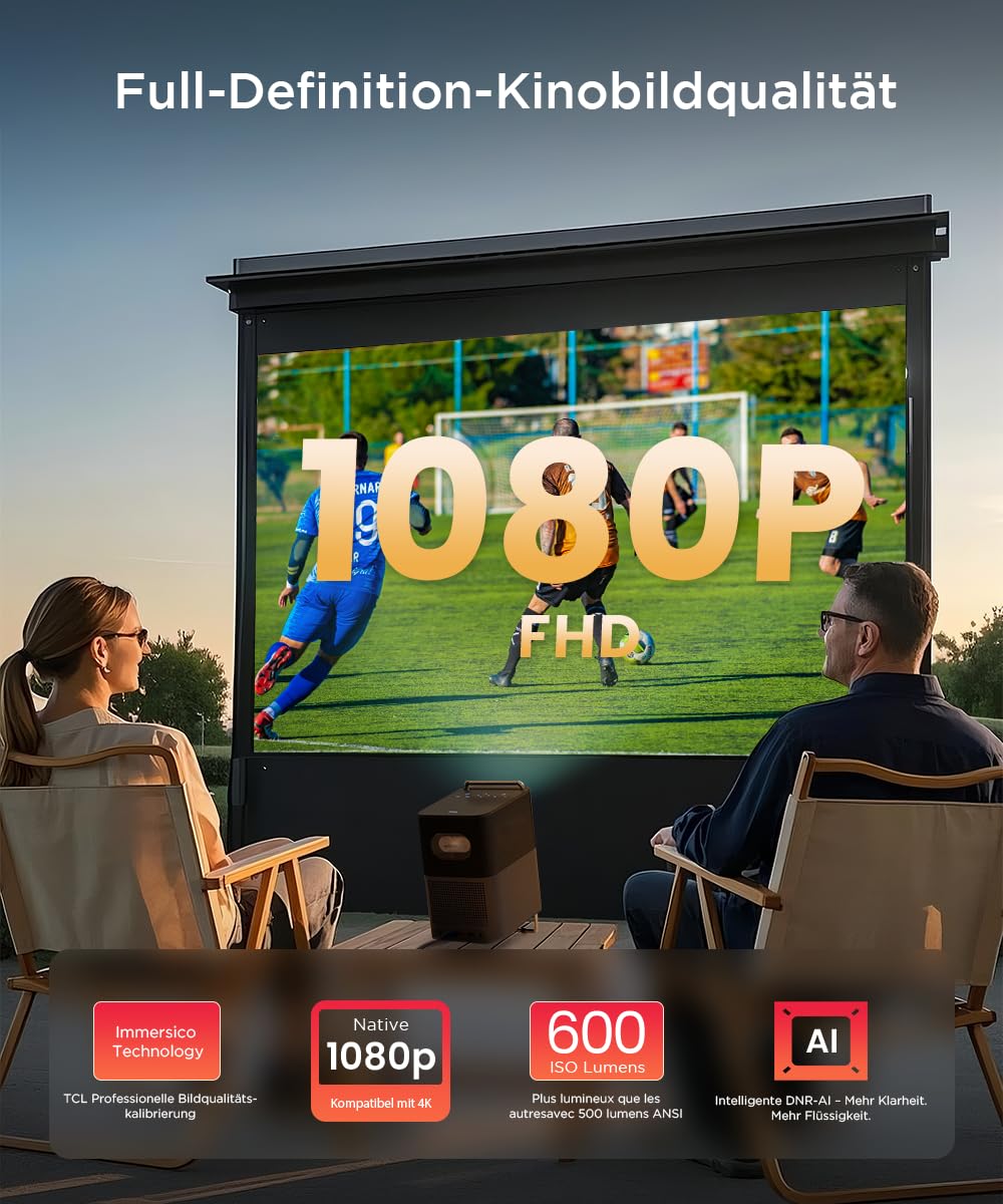 TCL A1s Beamer 4K Full HD, Integriertes Offizielles Google TV/Netflix/APV, 2×Dolby 8W, 600 ISO Lumen, Bluetooth und WiFi, Autofokus, 6D Trapezkorrektur, für Handy-und Spieleprojektion, Heimkino 3