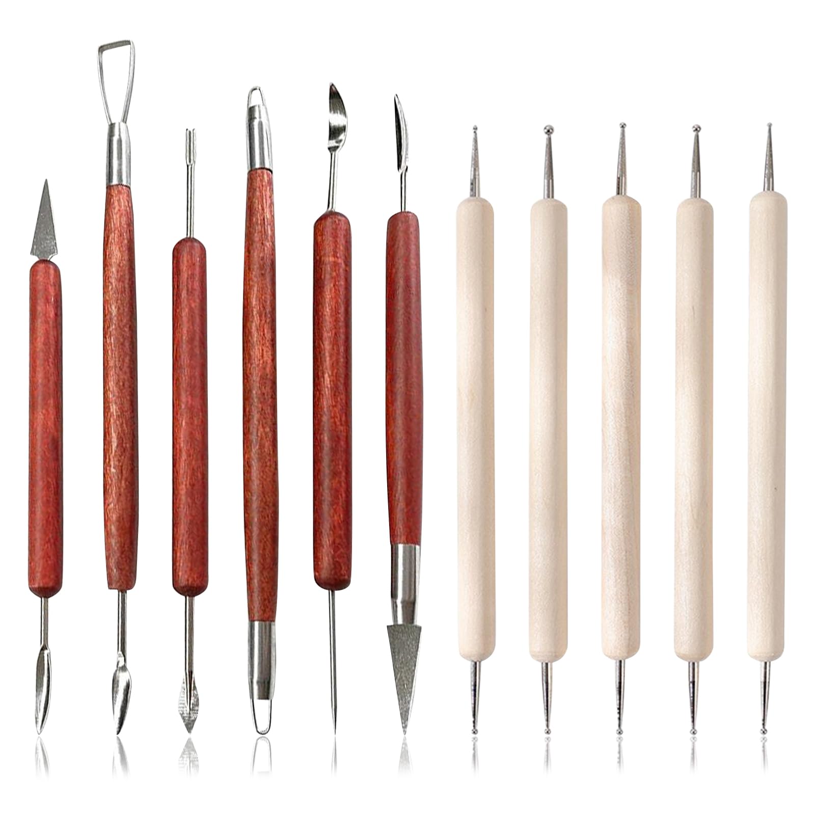 Clay Sculpting Modelling Tools, 11PCS Polymer Clay Tool Double-Ended Stainless Steel Wooden Wax Clay Sculpting DIY Tools Pottery Air Drying Tools