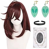 Aqnhec Brown Wig for Momo Ayase Cosplay Wig with Earclips Necklace,Costume Hair with Cap for Cosplay Show,Halloween
