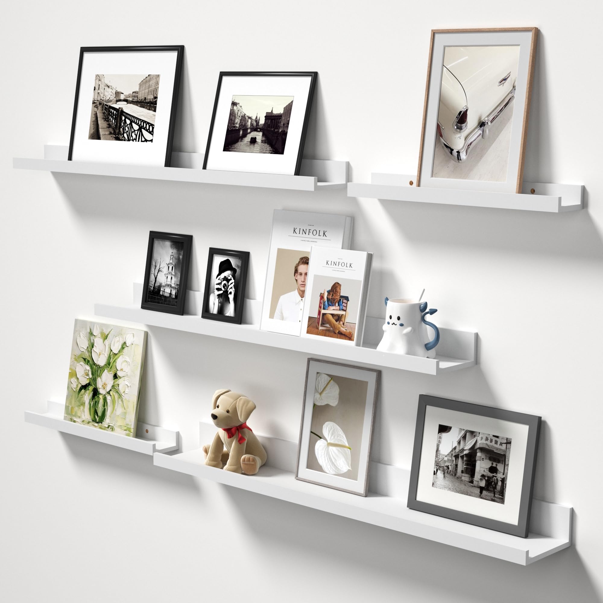 Photo 1 of Lyeasw White Floating Shelves for Wall 36 Inch Long, Set of 5 Tiered-Depth Wall Shelves, Picture Ledge Shelf for Living Room, Bedroom?Kitchen, Office, Bathroom, Nursery