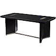 SEI Furniture Allexvon Contemporary Base and Inlays Coffee Table, Ebony Woodgrain with Brass