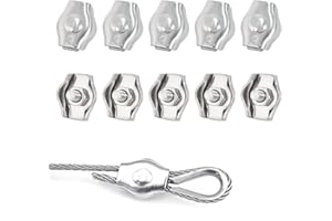 Emperoch 10Pcs M3 Wire Rope Clips, Stainless Steel Simplex Single Bolt Wire Rope Clip Cable Clamp for 1/8" Diameter Wire Rope