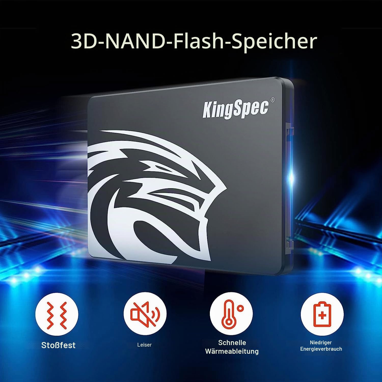 KingSpec 1TB 2.5" SATA SSD Festplatte Intern SATA 3 interne SSD 3D NAND Flash, kompatibel mit Desktop/Laptop 3