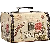 ELLDOO Decorative Treasure Chest Box, Wooden + PU Leather Storage Box for Jewelry Trinkets, Keepsakes box for Girls Women Gifts (Bird + Flower Pattern)