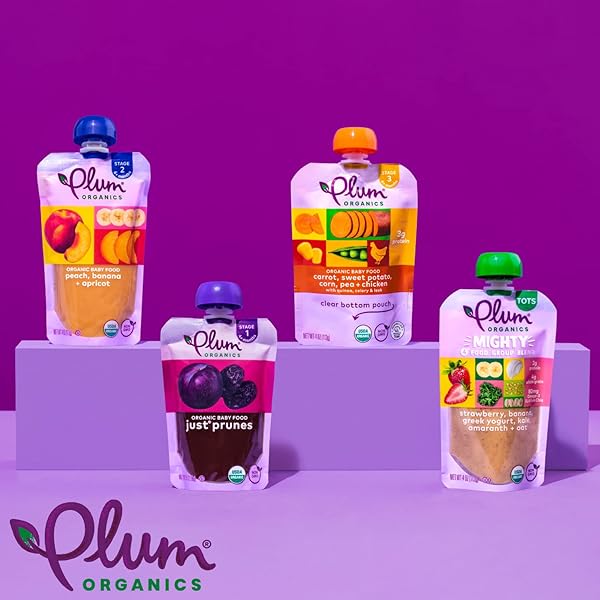 PLUM ORGANICS STAGE 2 ORGANIC BABY FOOD – PEAR + PEA WITH SPINACH – 4 OZ POUCH (PACK OF 6) – ORGANIC FRUIT AND VEGETABLE BABY FOOD POUCH