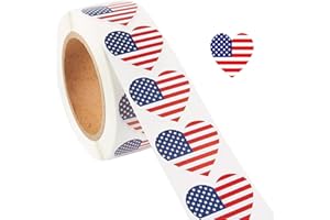 NETTEMPT Heart-Shaped American Flag Stickers, 500 Pcs 1.5-inch Patriotic Stickers, 4th of July Stickers, Memorial Day Stickers