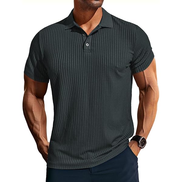 LEIF NELSON Men's Slim Fit Collar T-Shirt LN4880 - Modern Short Sleeve Top, 95% Cotton 5% Spandex