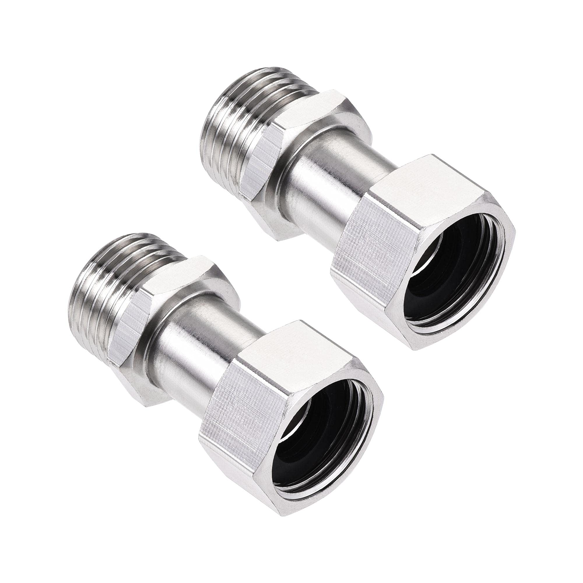 sourcing map Straight G1/2 Male to Female Pipe Fitting Connector with Gasket Nickel Plated Copper 2Pcs