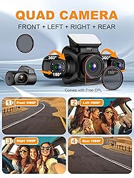 PRUVEEO 360 Degree View 4 Channel Dash Cam Front