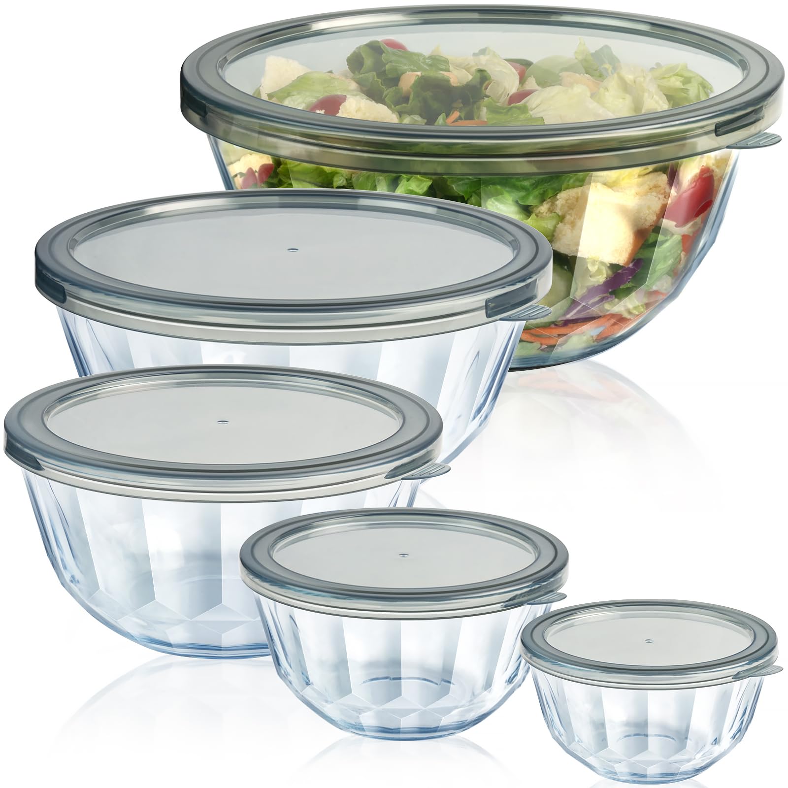 Photo 1 of Mixing Bowls with Airtight Lids Sets, 5 Packs Thick Glass Nesting Bowls for Kitchen Baking, Meal Prepping, Bpa Free, Dishwasher Safe, 0.5/0.8/1.6/2.7/4.4 Qt