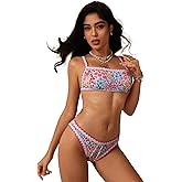 SOLY HUX Bathing Suit for Women Two Piece Floral Print Tie Back Swimsuit Bikini Sets