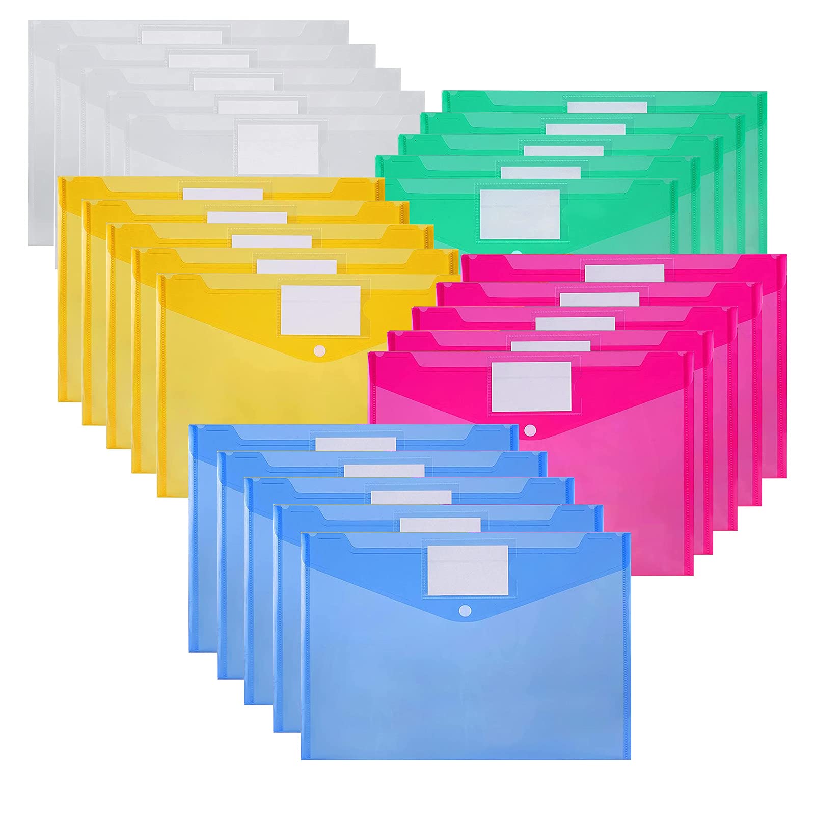 Nordun Plastic Wallets - Pack of 25 A4 Folders -13 x 9.2-inch Assorted Colours, Plastic Document Files Popper Wallets with Label Pocket and Snap Button-for Home, Office, School and Travel